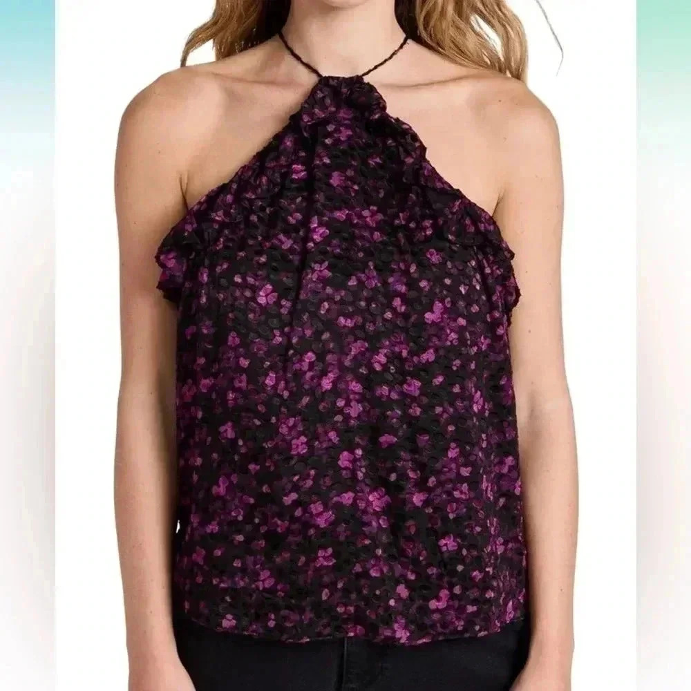 Ramy Brook‎ NWT Women’s Pippin Halter Top in Plumberry/Black Size Medium